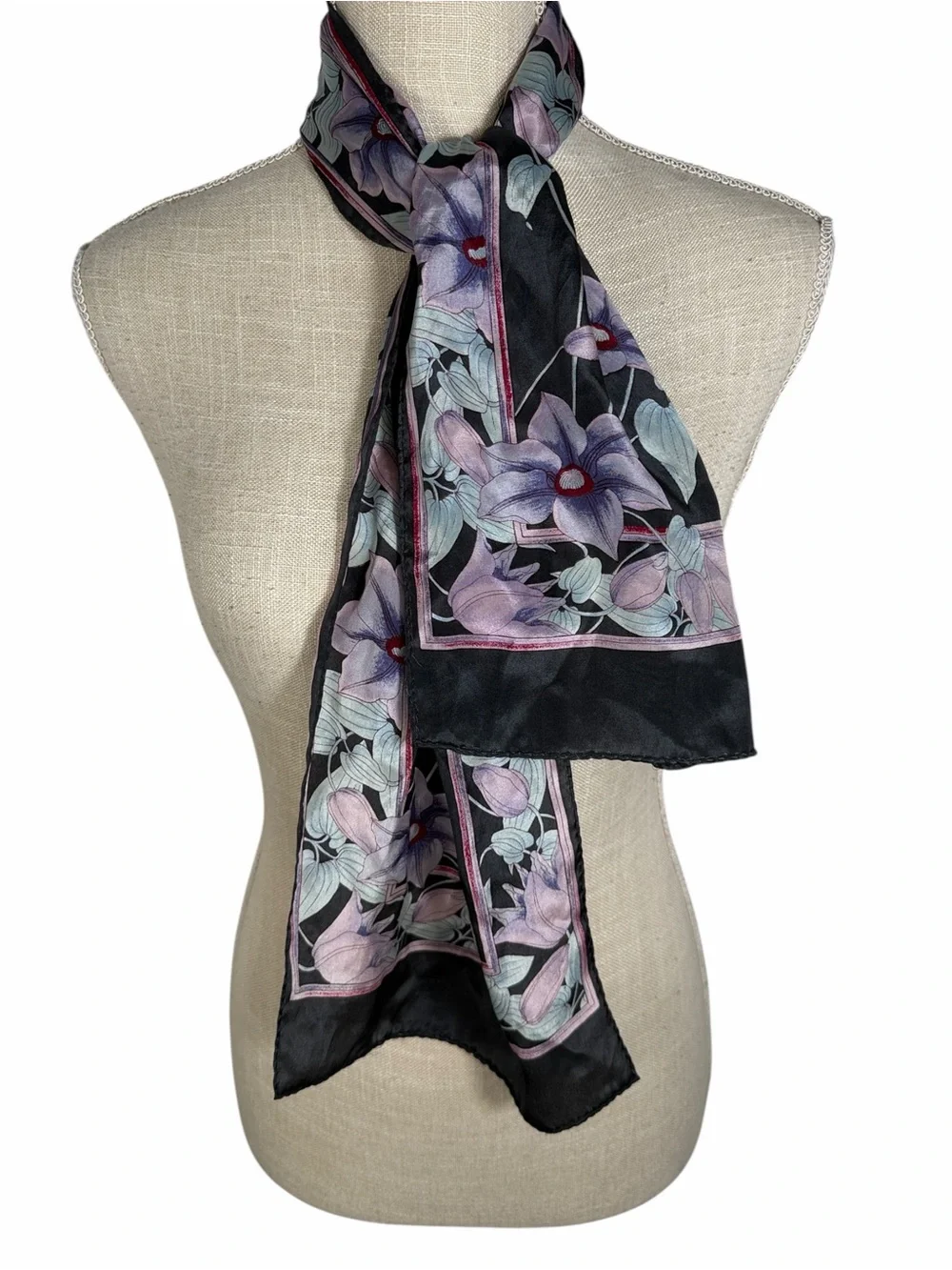 Grey & Purple Vintage Floral Silk Blend Scarf Scarve